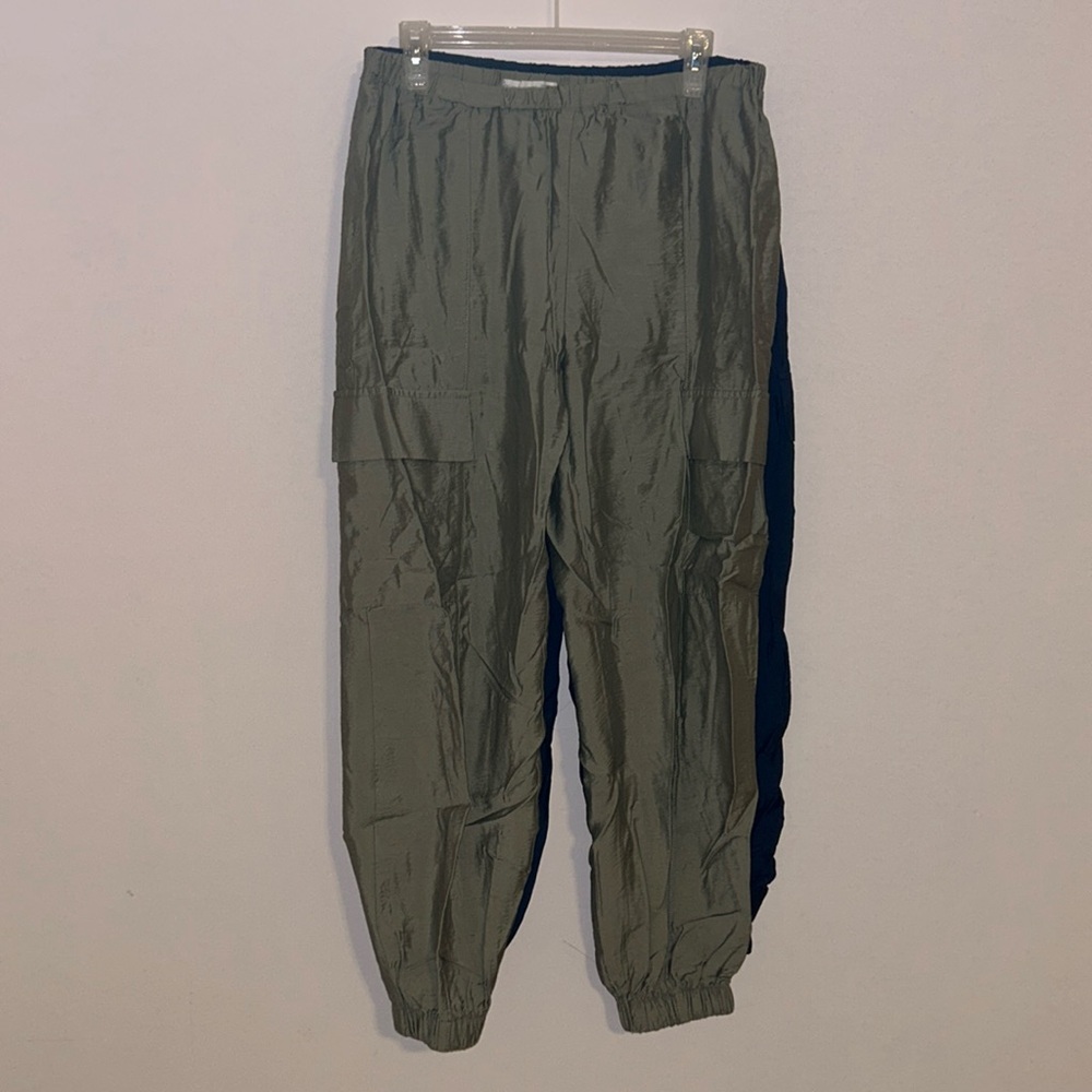Primak blue and green cargo stretchy waistband elastic leg side pocket pants